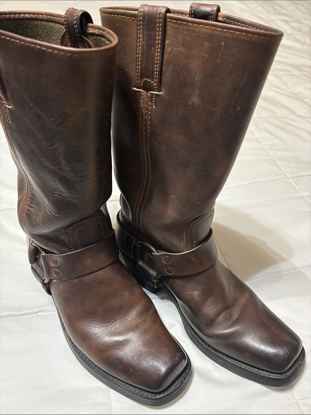 Frye Brown Leather Harness Moto Boots